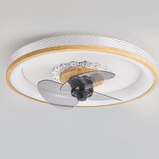 Nordic Minimalist Round Acrylic Wood Grain LED Ceiling Fan Light