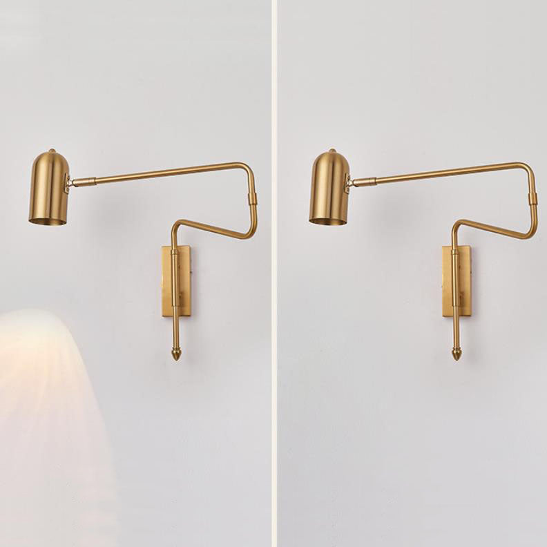 Nordic Iron Cylinder Wall Sconce Lamp - Swing Arm Design for Bedroom