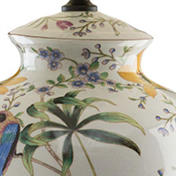Modern Retro Ceramic Idyllic Flower and Bird 1-Light Table Lamp for Home Decor, Vintage Style Lighting, Bohemian Indoor Accent, Artistic Floral Design, Contemporary Nightstand Light, Unique Gift for Living Room, Bedroom, Office, Handcrafted Ceramic Base,