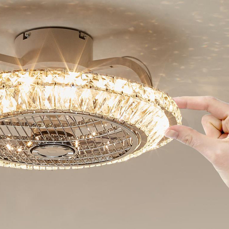 Nordic Crystal Round LED Flush Mount Ceiling Fan Light