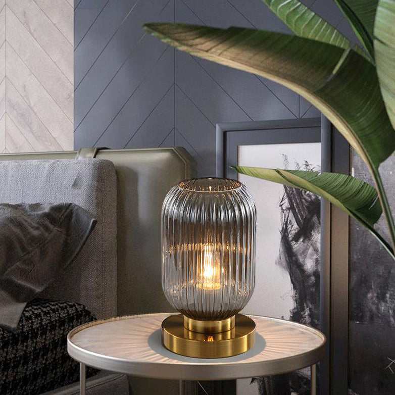 Nordic Striped Glass Oval Table Lamp - 1-Light Modern Accent Lighting