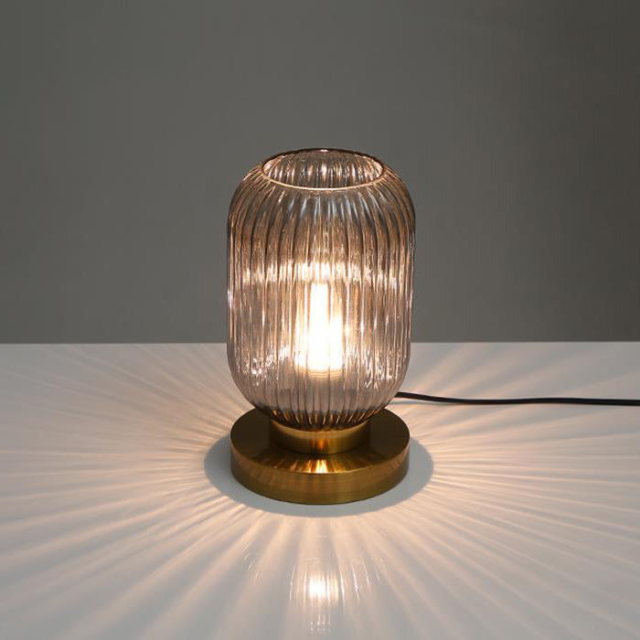 Nordic Striped Glass Oval Design 1-Light Table Lamp, Modern Home Lighting, Scandinavian Style Accent Lamp, Decorative Desk Light for Living Room, Bedroom Nightstand, Unique Interior Decor, Stylish and Elegant Illumination