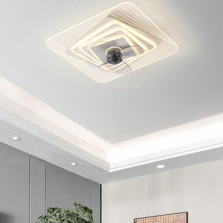 Modern Light Luxury Geometric LED Flush Mount Ceiling Fan Light