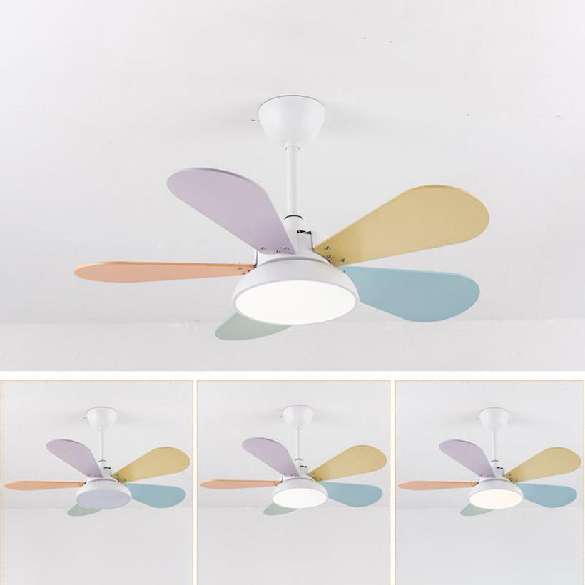 Colorful Round Fan Leaf Kids Downrods Ceiling Light