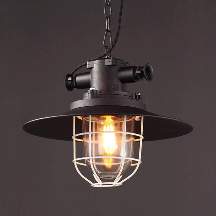 Industrial Vintage Blast Iron Cage Pendant Light - 1-Light Fixture, Rustic Home Decor, Retro Lighting, Edison Bulb Design, Kitchen, Dining, Loft, Industrial Style Lighting