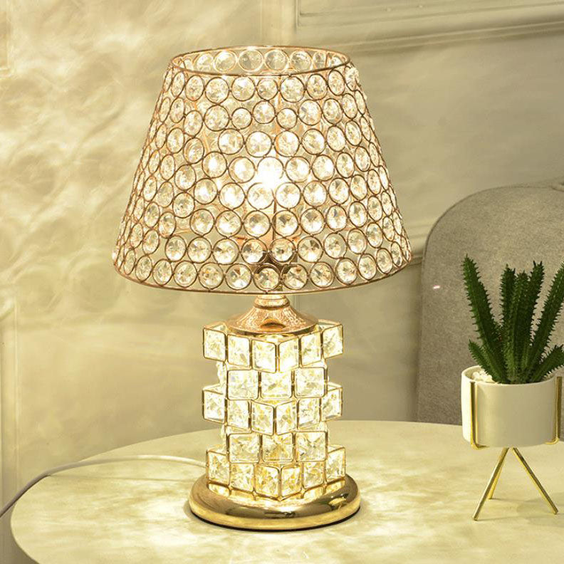 Nordic Luxury Crystal Cone Geometry 1-Light Table Lamp - Modern LED Nightstand Lamp, Elegant Home Decor, Contemporary Lighting, Stylish Bedside Accent, Unique Crystal Design for Living Room, Bedroom, Office, and Dining Area