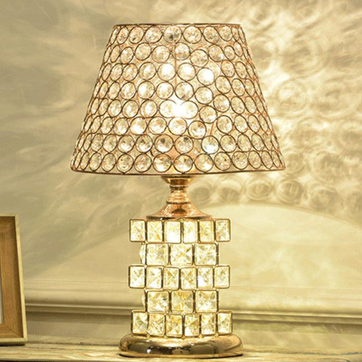 Nordic Luxury Crystal Cone Table Lamp - Modern 1-Light Design, Elegant Home Décor, LED Compatible, Stylish Accent Lighting