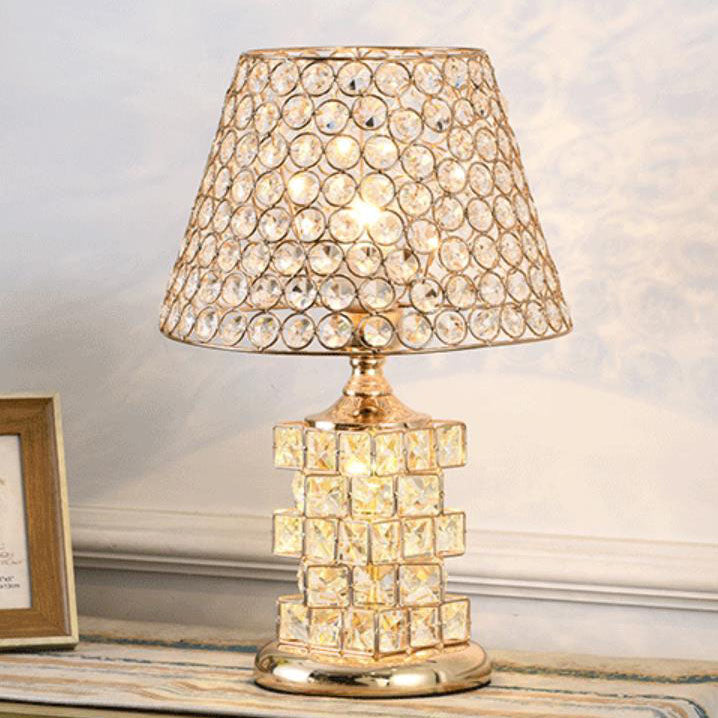 Nordic Luxury Crystal Cone Geometry 1-Light Table Lamp - Modern LED Nightstand Lamp, Elegant Home Decor, Contemporary Lighting, Stylish Bedside Accent, Unique Crystal Design for Living Room, Bedroom, Office, and Dining Area