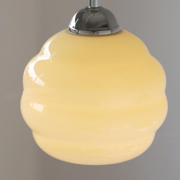 Vintage French Glass Round Tart Pendant Light - 1-Light Elegance