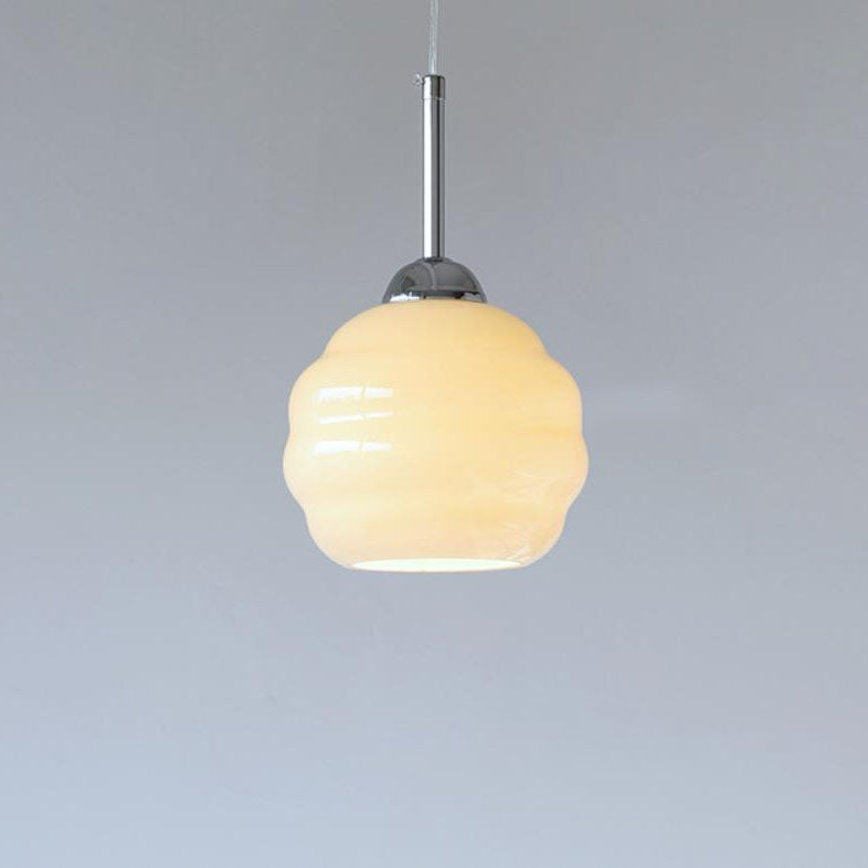 Vintage French Glass Round Tart Pendant Light - 1-Light Elegance