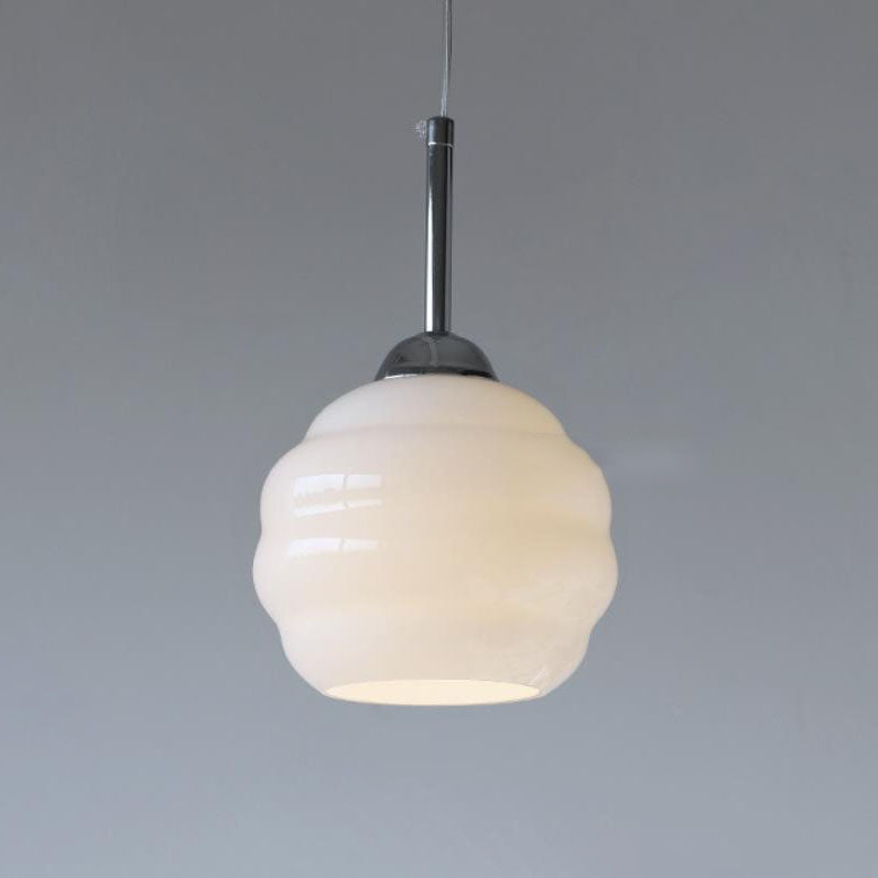 Vintage French Glass Round Tart Pendant Light - 1-Light Elegance