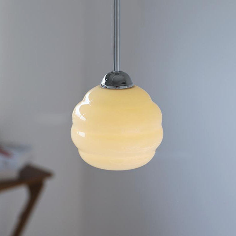 Vintage French Glass Round Tart Pendant Light - 1-Light Elegance