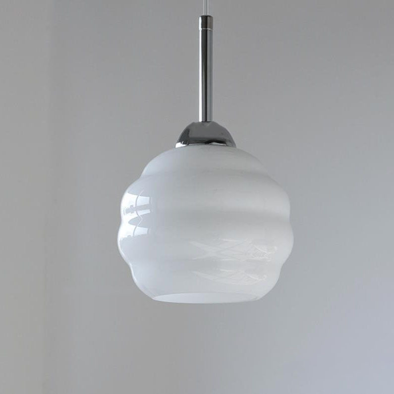 Vintage French Glass Round Tart Pendant Light - 1-Light Elegance