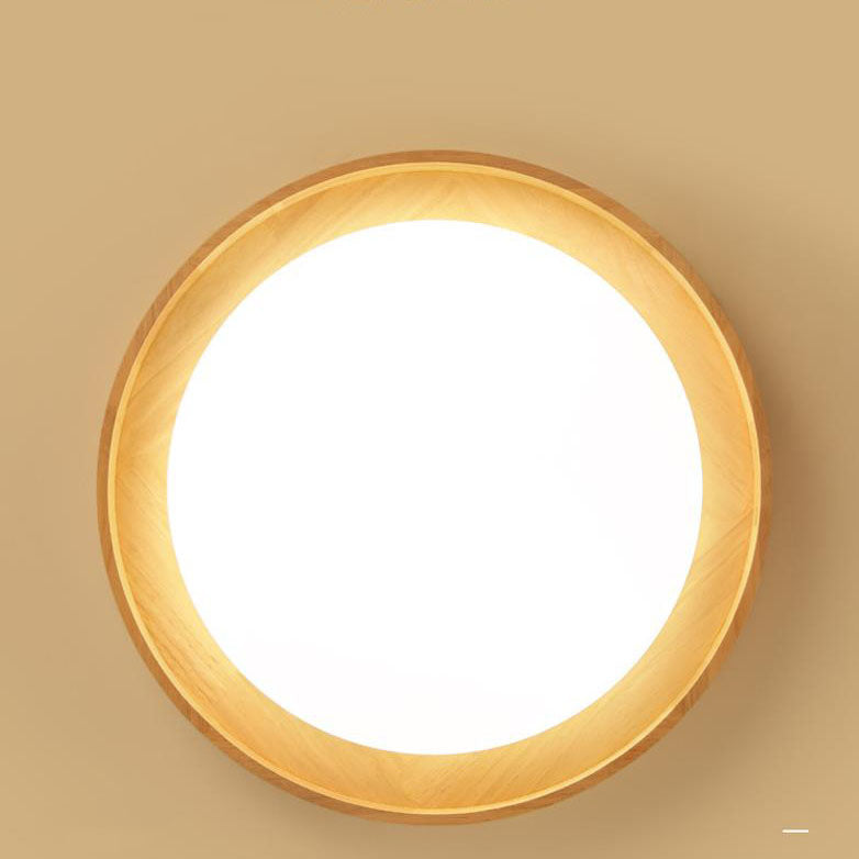 Japanese Simple Log Round LED Flush Mount Ceiling Light - Modern Lighting Fixture, Energy Efficient, Home Decor, Wood Finish Lighting, Contemporary Ceiling Light, Interior Design Essentials