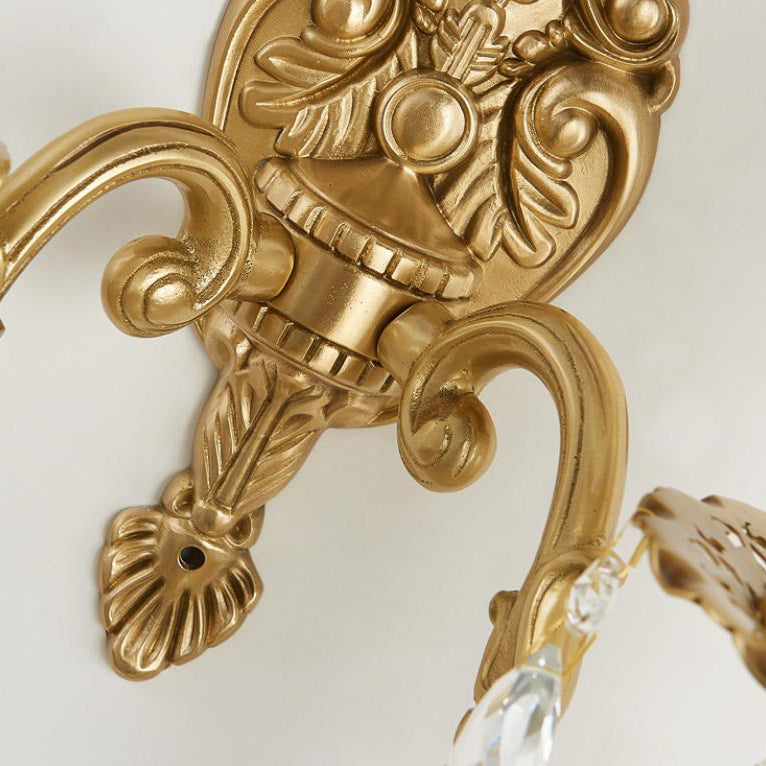 Traditional French Crystal Candelabra Wall Sconce Lamp - Brass 1/2 Light Design