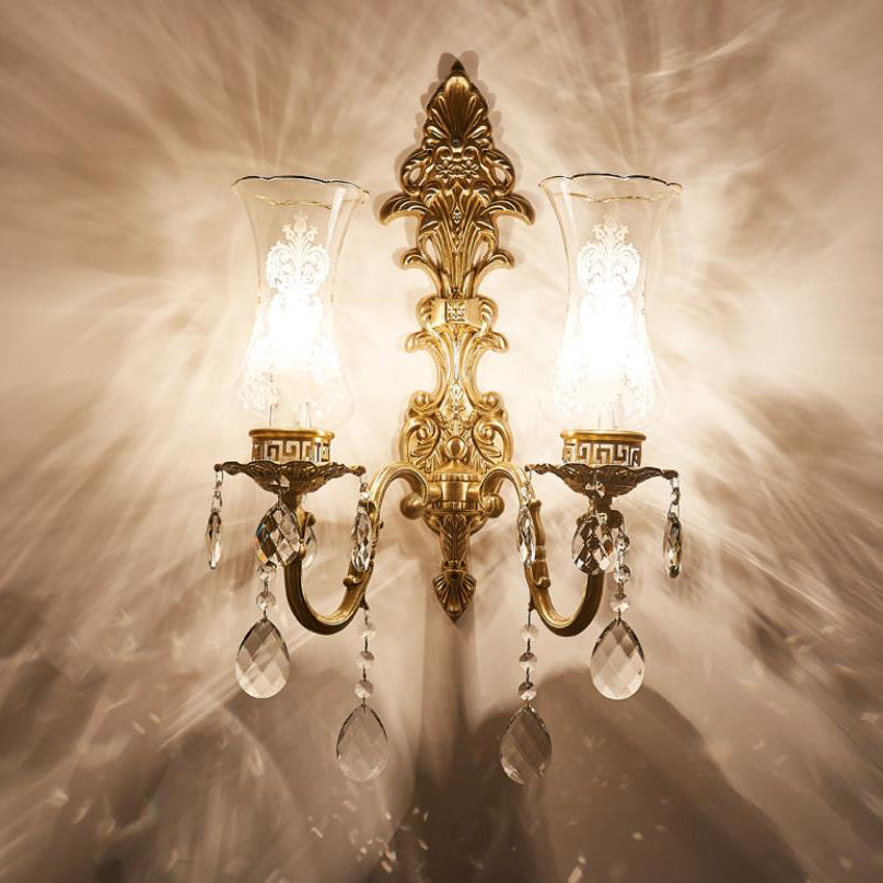 Traditional French Crystal Candelabra Wall Sconce Lamp - Brass 1/2 Light Design