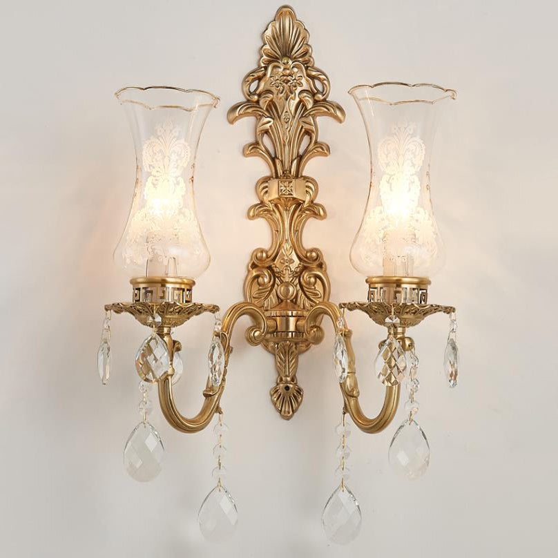 Traditional French Crystal Candelabra Wall Sconce Lamp - Brass 1/2 Light Design