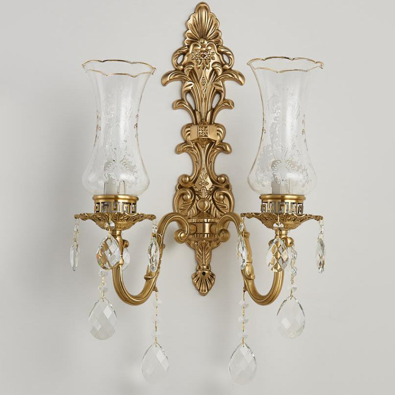 Traditional French Crystal Candelabra Wall Sconce Lamp - Brass 1/2 Light Design