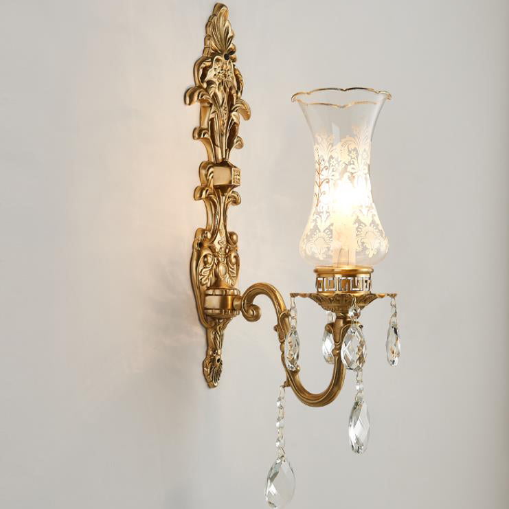 Traditional French Crystal Candelabra Wall Sconce Lamp - Brass 1/2 Light Design
