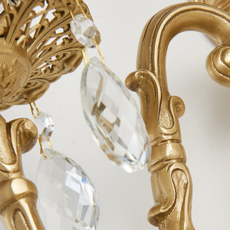 Traditional French Crystal Candelabra Wall Sconce Lamp - Brass 1/2 Light Design