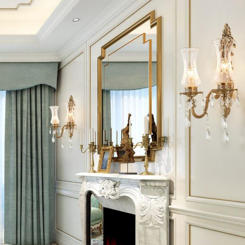 Traditional French Crystal Candelabra Wall Sconce Lamp - Brass 1/2 Light Design