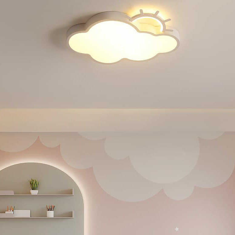 Contemporary Nordic Cloudy Sun Acrylic Iron LED Kids Flush Mount Ceiling Light for Living Room Bedroom Modern Design Energy-Efficient Lighting Fixture Unique Decorative Ceiling Lamp Stylish Playroom Illumination Cute Bedroom Lighting Solution Kids Room De