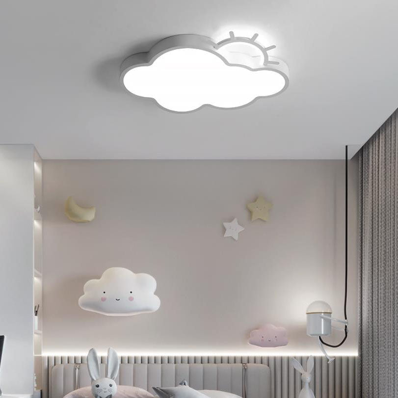Contemporary Nordic Cloudy Sun Acrylic Iron LED Kids Flush Mount Ceiling Light for Living Room Bedroom Modern Design Energy-Efficient Lighting Fixture Unique Decorative Ceiling Lamp Stylish Playroom Illumination Cute Bedroom Lighting Solution Kids Room De