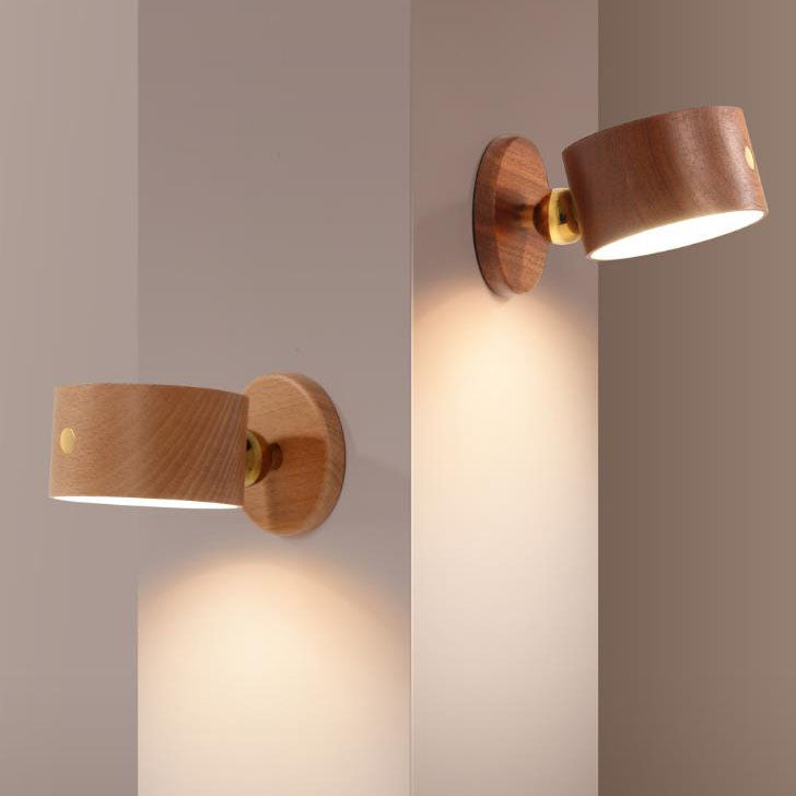 Wooden USB Rechargeable Magnetic LED Night Light Wall Sconce