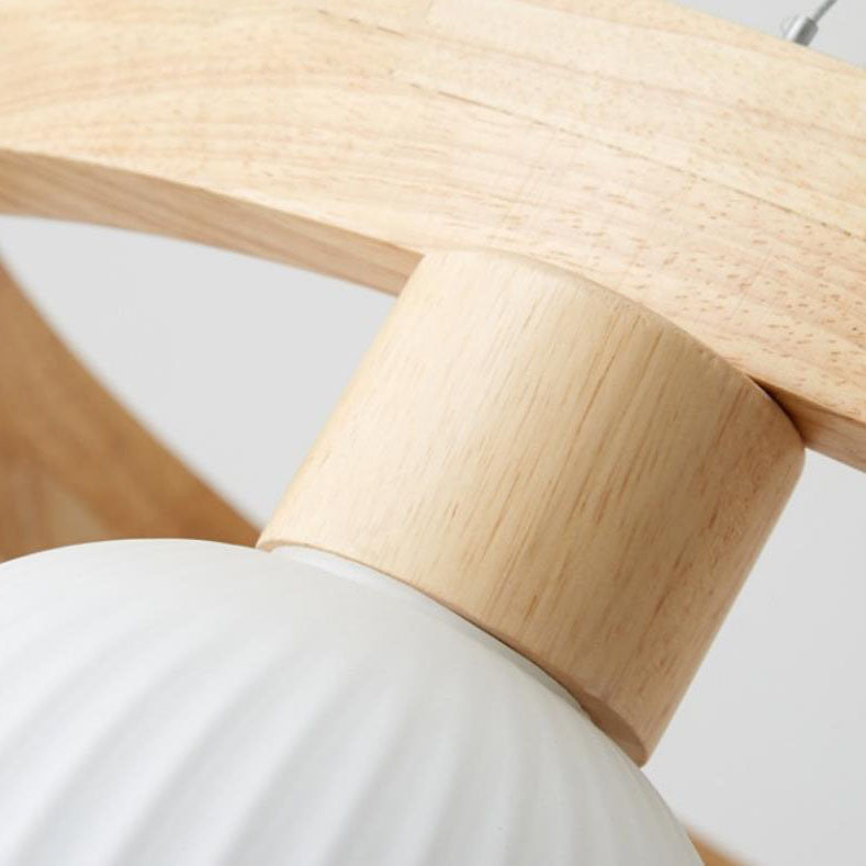 Modern Japanese Log Ring Textured Glass Globe Chandelier - 3/6/9 Light Pendant Fixture for Dining Room, Living Room, and Entryway Lighting