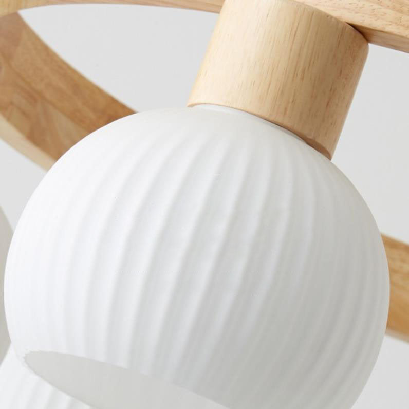 Modern Japanese Log Ring Textured Glass Globe Chandelier - 3/6/9 Light Pendant Fixture for Dining Room, Living Room, and Entryway Lighting