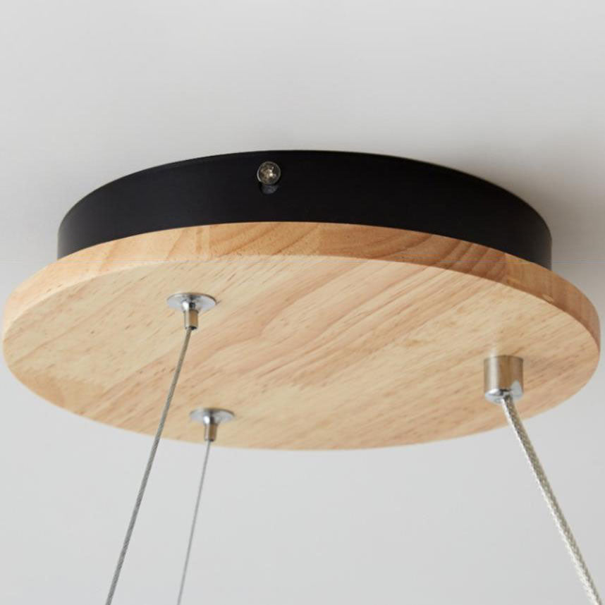 Modern Japanese Log Ring Textured Glass Globe Chandelier - 3/6/9 Light Pendant Fixture for Dining Room, Living Room, and Entryway Lighting