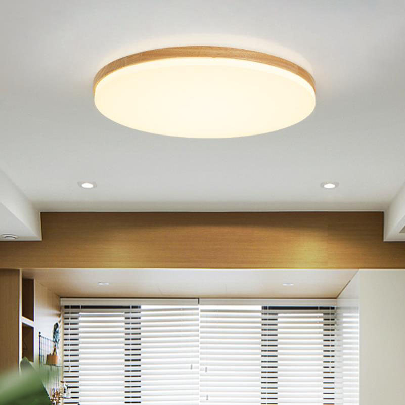 Nordic Simplicity Round Solid Wood LED Flush Mount Ceiling Light