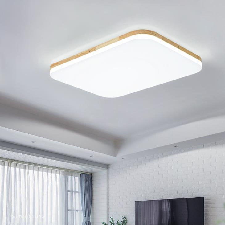 Nordic Solid Wood LED Flush Mount Ceiling Light - Rectangular PVC Design