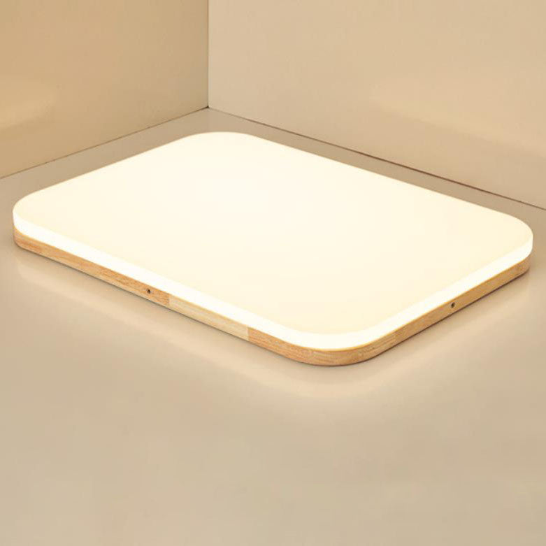 Nordic Solid Wood LED Flush Mount Ceiling Light - Rectangular PVC Design