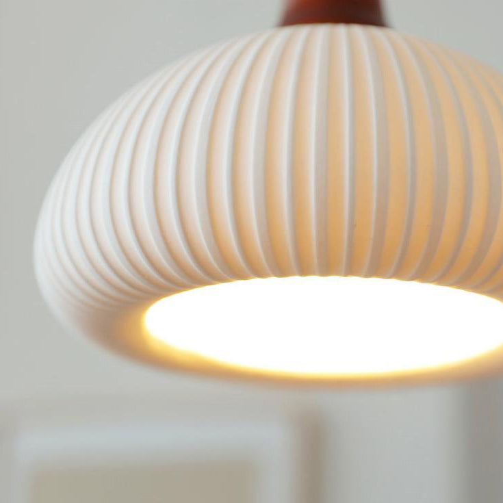 Traditional Japanese Pleated Round Dome Pendant Light - Solid Wood & Iron, 1-Light Fixture for Living Room & Bedroom