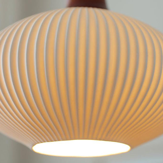 Traditional Japanese Pleated Round Dome Pendant Light - Solid Wood & Iron, 1-Light Fixture for Living Room & Bedroom