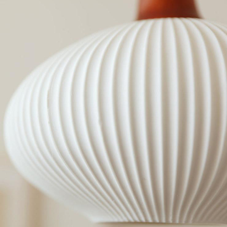 Traditional Japanese Pleated Round Dome Pendant Light - Solid Wood & Iron, 1-Light Fixture for Living Room & Bedroom