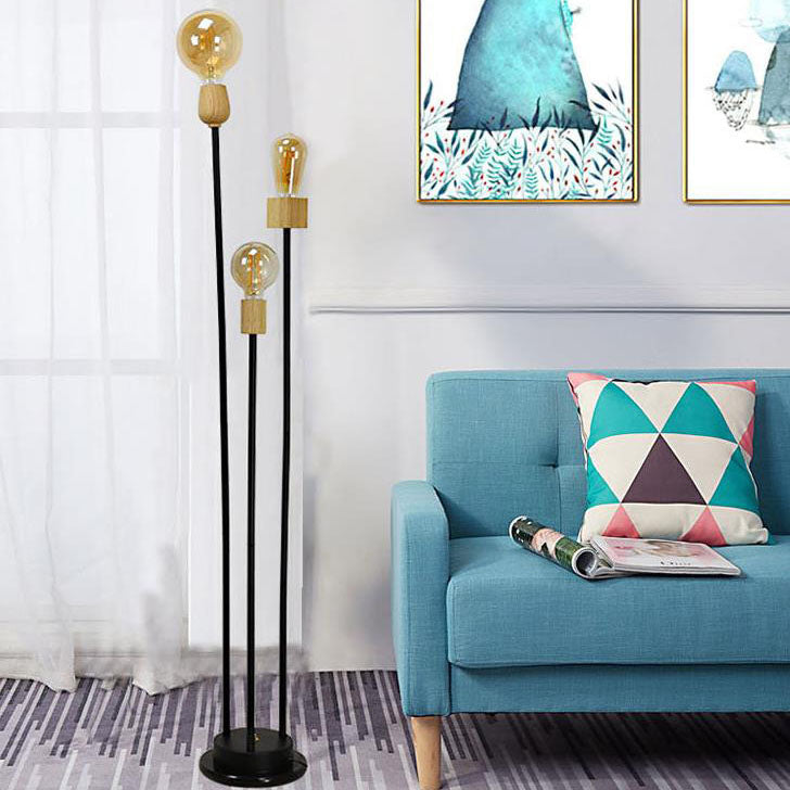 Industrial Retro Iron Frame Glass Ball 3-Light Floor Lamp