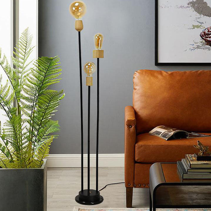 Industrial Retro Iron Frame Glass Ball 3-Light Floor Lamp