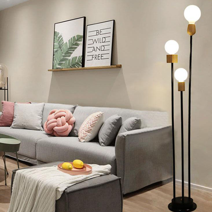 Industrial Retro Iron Frame Glass Ball 3-Light Floor Lamp