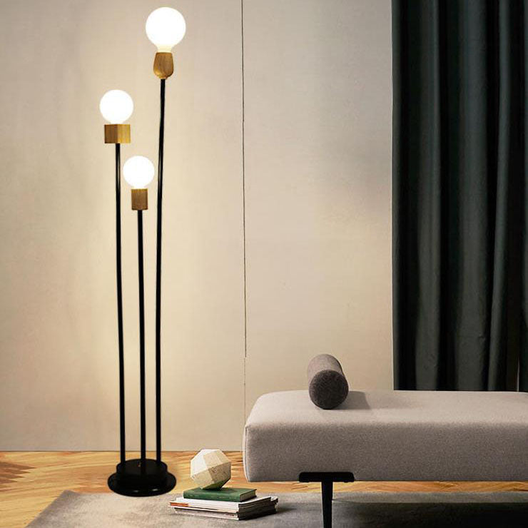 Industrial Retro Iron Frame Glass Ball 3-Light Floor Lamp