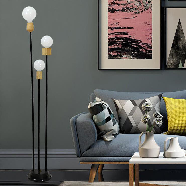 Industrial Retro Iron Frame Glass Ball 3-Light Floor Lamp