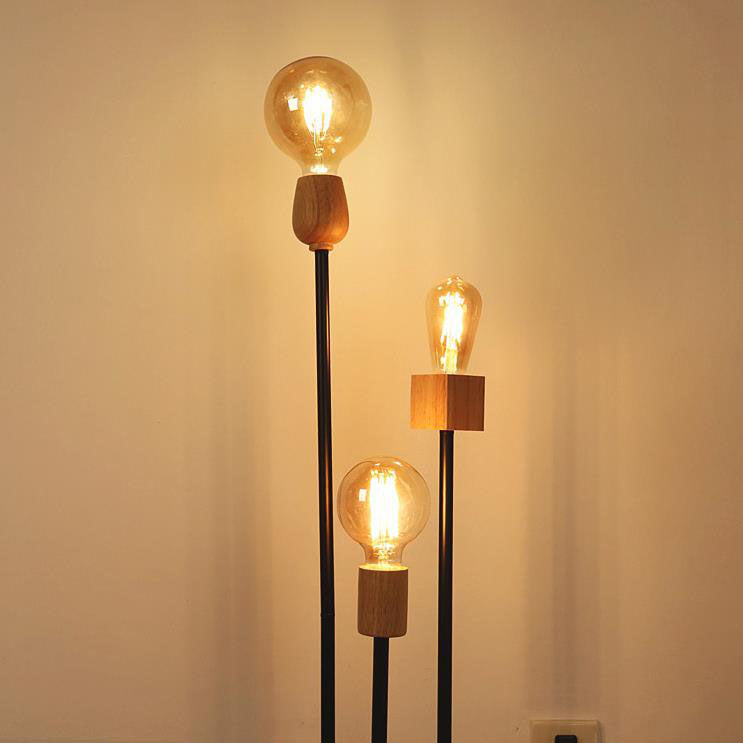 Industrial Retro Iron Frame Glass Ball 3-Light Floor Lamp
