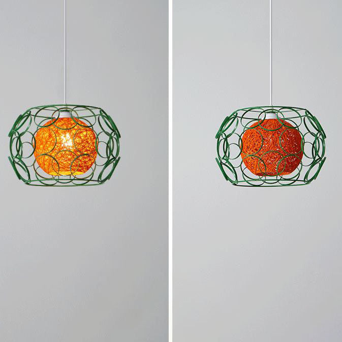 Modern Hemp Ball Pendant Light - Minimalist Iron Drum Fixture for Living Room