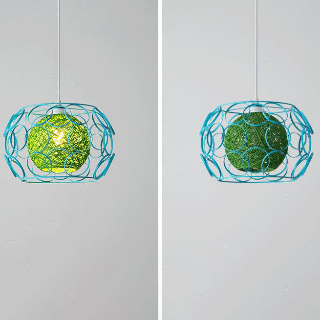 Modern Hemp Ball Pendant Light - Minimalist Iron Drum Fixture for Living Room