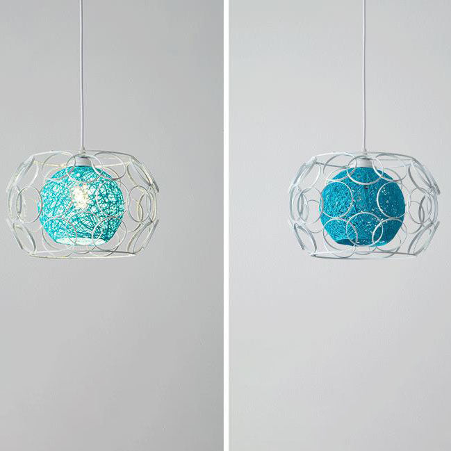 Modern Hemp Ball Pendant Light - Minimalist Iron Drum Fixture for Living Room