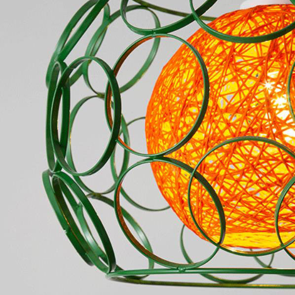 Modern Hemp Ball Pendant Light - Minimalist Iron Drum Fixture for Living Room