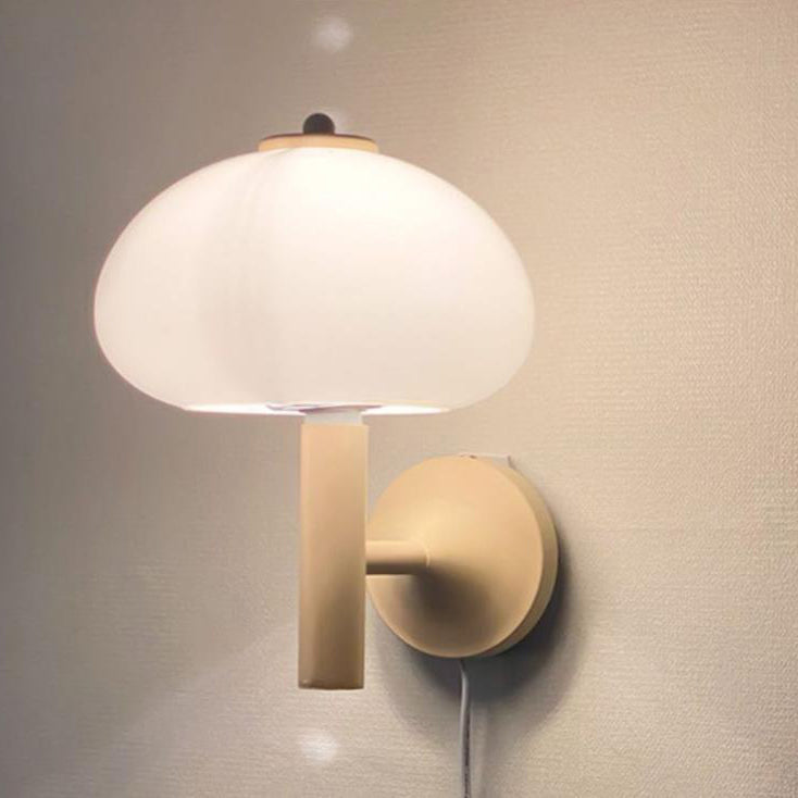 Contemporary Nordic Milk White Glass Dome Mushroom Wall Sconce Lamp - 1-Light Bedroom Fixture