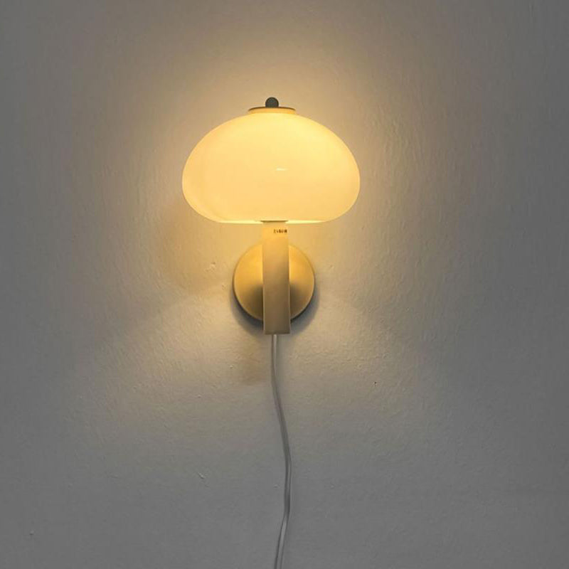 Contemporary Nordic Milk White Glass Dome Mushroom Wall Sconce Lamp - 1-Light Bedroom Fixture