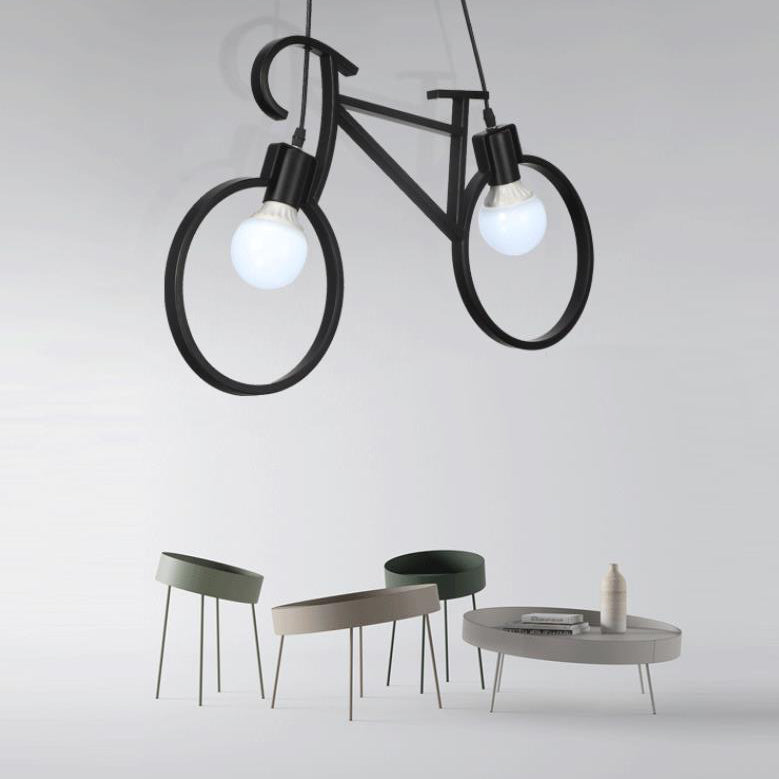 Contemporary Creative Bicycle Shape Iron 2-Light Kids Chandelier for Living Room Bedroom Modern Design, Unique Iron Fixtures, Fun Lighting, Children's Room Decor, Bicycle-Themed Ceiling Light, Stylish Kids' Chandelier, Playful Home Decor, Decorative Light